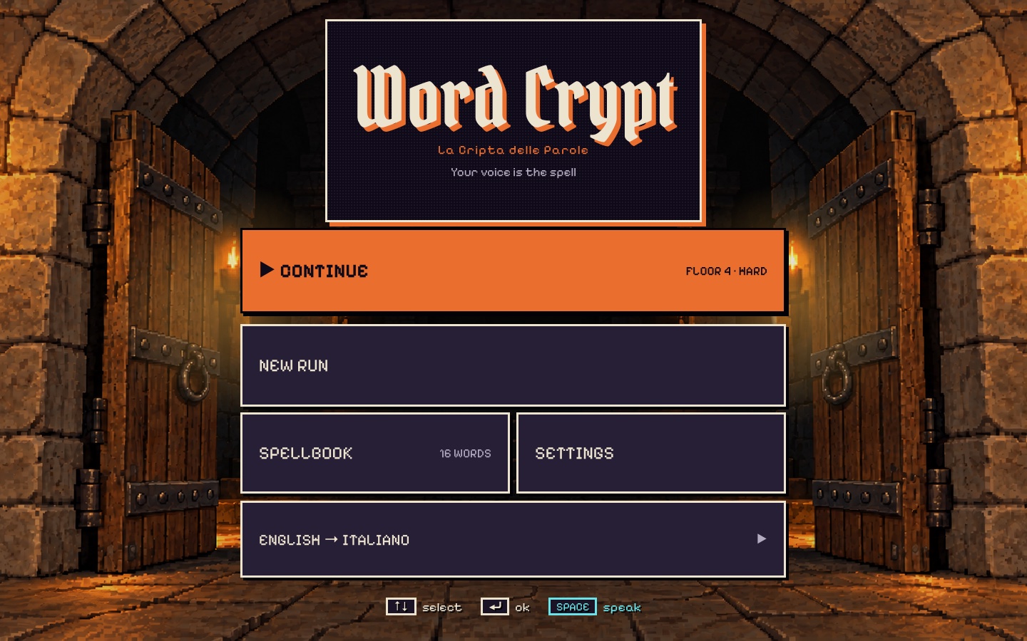 The Word Crypt title screen on Mac